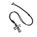 Natural snowflake obsidian cross pendant necklace with black woven adjustable cord - Snowflake Obsidian