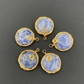 Set of five round blue sodalite pendants with golden wire wrap and spiral details - Sodalite
