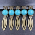 Vintage owl alloy bookmarks with turquoise stone inlay for stationery DIY - Blue Turquoise (Antique Bronze/Synthetic)