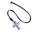 Blue and white natural stone cross pendant necklace with adjustable black braided rope - Blue Spot Stone