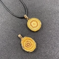 Yellow sunflower crystal slice pendant necklace with black braided cord and gold plating - Yellow
