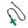 Malachite green stone cross pendant necklace with black braided cord and adjustable knot - Malachite (Synthetic)