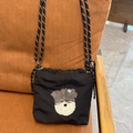 Sac bandoulière noir en nylon avec cordon, broderie de schnauzer et sangle tressée - Noir Cool Dog (Style Schnauzer)