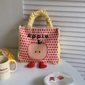 Süße gelbe Lunchbag mit Apfelmotiv, roten Punkten und kreativen Plüschfüßen - Apfelrot