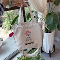 Off-white crossbody tote bag featuring cute Schnauzer embroidery and drawstring closure - Grey Puppy Drawstring Handbag/crossbody Bag