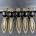 Set of 5 vintage owl bookmarks in antique bronze finish with black gemstone inlay - Black Agate (Antique Bronze)