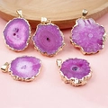 Set of 5 fuchsia irregular druzy agate flower pendants with gold plated edges - Rose Red