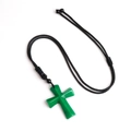Handcrafted green agate cross pendant necklace with a black braided cord and beads - Malaysian Jade (Dyed)