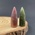 Polished bullet-shaped red agate and moss green crystal energy stone ornaments - India Agate
