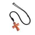 Handcrafted cross pendant with natural orange agate stone on adjustable black cord - Red Jasper