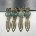 Set of four vintage bronze owl bookmarks with green natural stone inlay and metal clip - Green Aventurine (Antique Bronze)