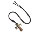 Handcrafted moss agate cross necklace with adjustable black braided rope and natural stone - Multicolor Agate