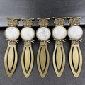 5-piece vintage owl metal bookmarks with white stone inlay and bronze finish - White Turquoise (Antique Bronze)