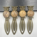 Owl metal bookmark with natural gemstone inlay and antique bronze finish details - Picture Stone (Antique Bronze)