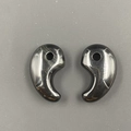 Pair of polished black natural stone Magatama pendants with smooth glossy finish - Obsidian