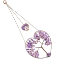 Tree of Life heart pendant with purple amethyst natural stones in bronze wire wrap - Amethyst