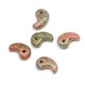 Polished unakite comma-shaped beads in pink and green natural stone for DIY jewelry - Unakite