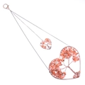 Tree of Life heart hanging ornament with bronze wire and red agate crystal stones - Red Agate
