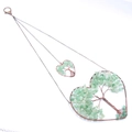 Green crystal heart tree of life hanging decor with copper wire and metal chain - Green Aventurine