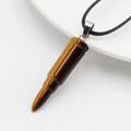 Tiger eye stone bullet pendant with silver metal clasp on black braided cord necklace - Bullet Head Style