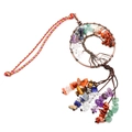 Chakra Tree of Life hanging ornament with natural colorful crystals and tassel - Round Tree Of Life (Style A)