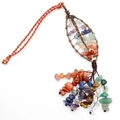 Leaf-shaped Tree of Life car charm with seven chakra natural stones and bronze wire - Leaf Shape (Style C)