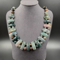 Collier de pierres naturelles multicolores avec perles cylindriques en agate mousse - Agate Indienne 1 Brin