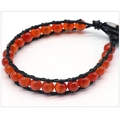 Handgefertigtes gewebtes Lederarmband mit leuchtenden orangefarbenen Achatperlen - Roter Achat