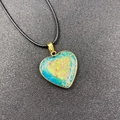 Blue and green marbled heart pendant necklace with gold plated edge and black cord - Blue and Yellow Style