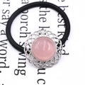 Elastico per capelli con pietra di cristallo rosa e base in metallo traforato argento - Stile Cavo Oro Rosa / Quarzo rosa