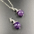 Violetter Amethyst Kristallkugel Hexenhut Anhänger mit feiner silberner Gliederkette - Amethyst 1 Stück