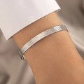 Silver open bangle with starry grain texture and shimmering floral style finish - Dotted Frosted Granule Silver Style (21979-silver)