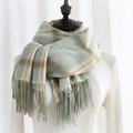 Plaid scarf in mint green, white and yellow with soft fringe and cashmere-like texture - Dreamy Plaid Green