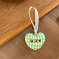 Green and white gingham heart keychain with scum embroidery and just for you ribbon - Green Heart Pendant (scum)