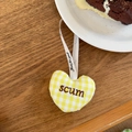 Plush heart-shaped keychain in yellow plaid fabric with embroidered scum lettering - Yellow Heart Pendant (scum)