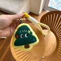 Cute Christmas tree plush bag charm with green embroidery and yellow carabiner strap - Green Pine Tree Stuffed Charm