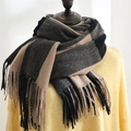 Classic checkered scarf in grey, black, and camel with thick cashmere-like texture - Beibei Plaid Black Camel