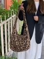 Shopper aus Kunstfell mit Leopardenmuster, große Plüsch-Schultertasche für Damen - Braunes Leopardenmuster Stil