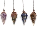 Hexagonal resin crystal pendulums with amethyst and tiger eye stones on chains - Random 1pc