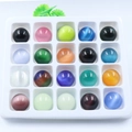 Set of 20 colorful 20mm cat's eye stone spheres in a white organized plastic storage tray - 20mm (20 Pcs/Box) / Colorful