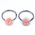 Lot d'élastiques cheveux avec pierre naturelle et perles fleurs filigranes or rose - Rouge Pastèque (Synthétique)