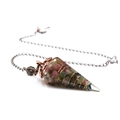 Hexagonal crystal stone pendulum pendant with colorful tourmaline chips and gold wire - Tourmaline