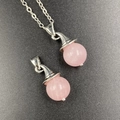 Pink quartz pendant with silver witch hat cap and matching metal necklace chain - Rose Quartz 1pc