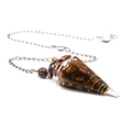 Tiger Eye crystal resin cone pendulum with gold wire wrap and bronze metal cap - Tiger's Eye