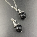 Witch hat pendant necklace with black onyx gemstone and silver chain accessory - Black Agate 1pc