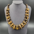 Collier double rang en œil de tigre avec perles de pierre naturelle rectangulaires - 1 Brin Oeil de Tigre