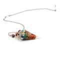Cone-shaped resin pendulum with colorful crushed crystals and bronze metal cap - Rainbow Stone