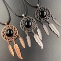 Collares atrapasueños en oro rosa, plata y negro con piedras estilo ágata natural - Rosa oro / Obsidiana