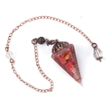 Spirit Pendulum with red crystal chips and golden metal spiral resin pendant - Red Jasper