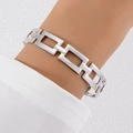 Minimalist silver rectangular link bracelet featuring polished geometric chain links - Rectangular Hollow Geometric Chain Silver Style (24475-silver)